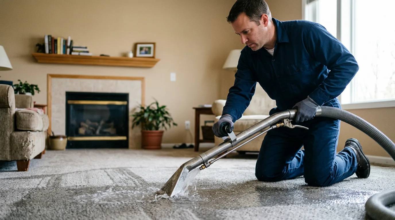 Water damage restoration technician working near Monticello, IA